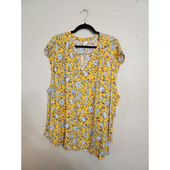 Tops - Old Navy Women's Yellow White Floral Spilt V-Neck Sleeveless Blouse Size XXL